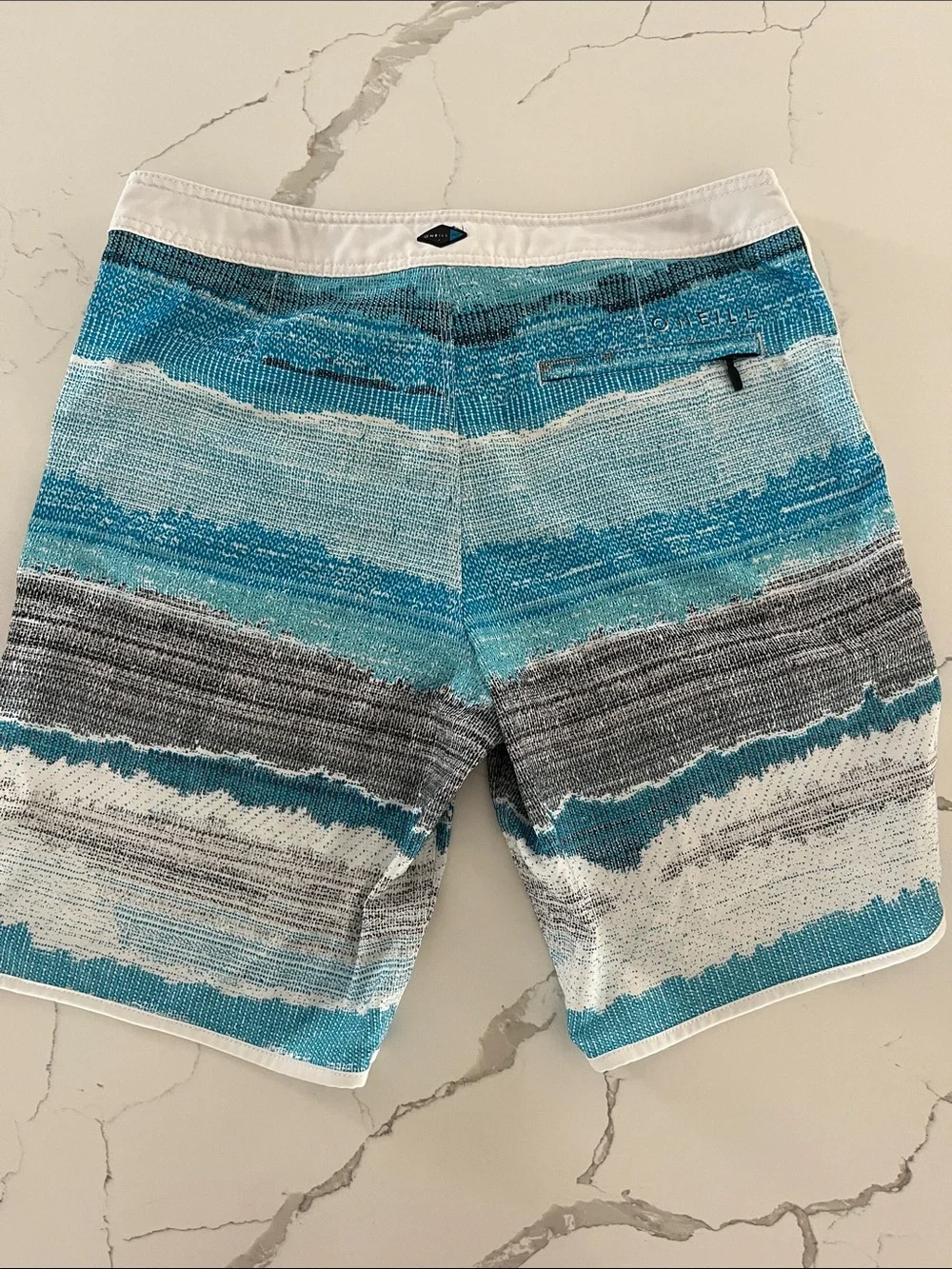 O'Neill Men's Teal and Gray Striped Board Shorts
